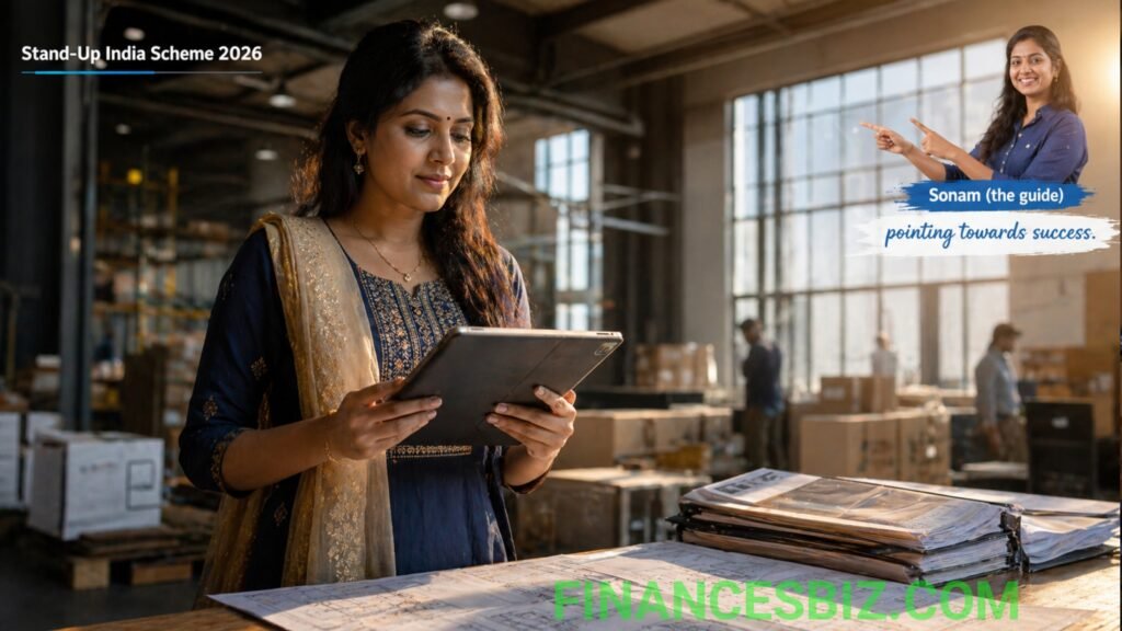 Stand-Up India Scheme 2026 featured image showing empowered SC ST woman entrepreneur running a business